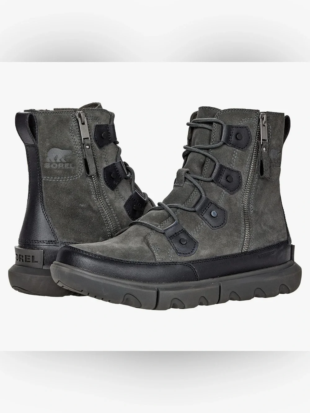 Sorel Explorer Boot Dual Zip Waterproof Winter Warm Black Jet Gray Size 11.5